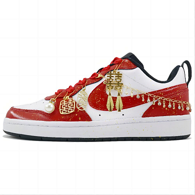 Nike Court Borough Good Puppet Tiancheng Anti Slip Wear Resistant Low Top Skateboard Shoes GS Red White
