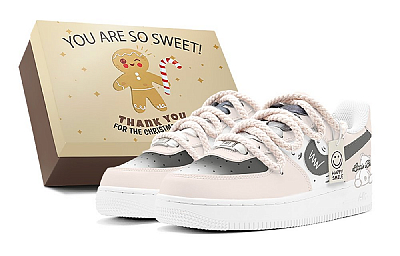 Nike Air Force 1 Double Festival Greetings, Royal Bear Low Top Skateboard Shoes Women's Pink White