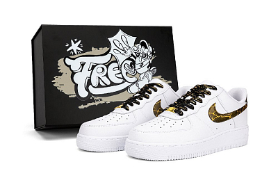 Nike Air Force 1 Low top Skateboard Shoes Men's Black White Gold