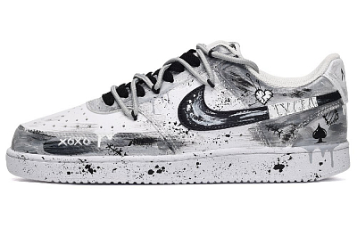 Nike Court Vision 1 CUS ID Love Storm Wear-Resistant Slip-Resistant Low-Top Skateboard Shoes Women's Black White Gray