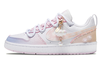 Nike Court Borough Skateboard Shoes Women's Low-Top Pink Blue/Yellow White