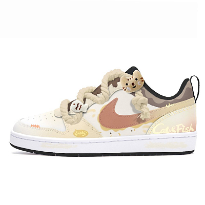 Nike Court Borough Slip Resistant Cushioning Abrasion Resistant Low Top Skateboard Shoes GS White Yellow