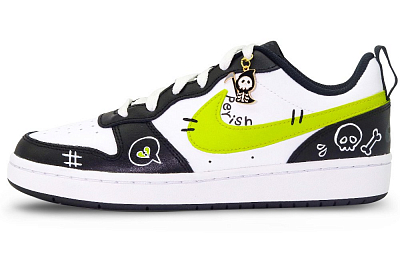 Nike Court Borough 2 Skateboard Shoes Women's Low-Top Black/Green/White
