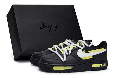 Nike Air Force 1 Low-Top Skateboard Shoes Unisex Black White Yellow