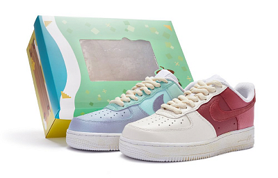 Nike Air Force 1 Low-Top Skateboard Shoes GS Blue Purple Red Beige