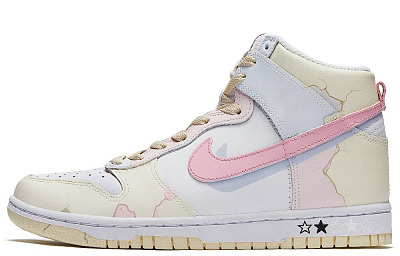 Nike Dunk Skateboard Shoes Women's High top Beige Yellow/Blue/Pink