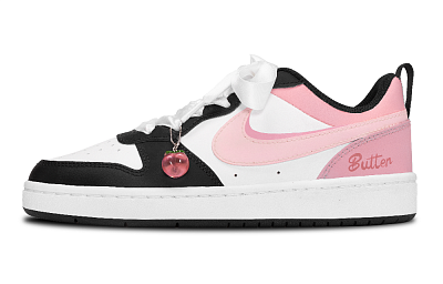 Nike Court Borough Anti-Slip Wear-Resistant And Impact-Resistant Low-Top Skateboard Shoes GS Black Pink White