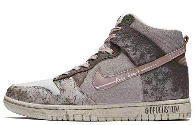 Nike Dunk ADCDAVINCI Custom, Reshaping High Top Skateboard Shoes Women's Gray White