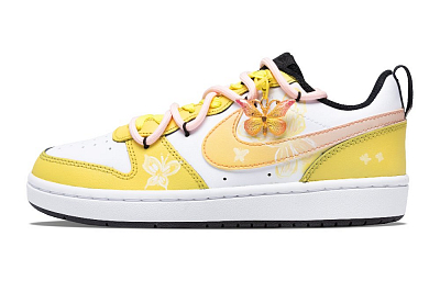 Nike Court Borough Low 2 Butterfly Self-Coming Anti-Slip Wear-Resistant Low-Top Skateboard Shoes GS Yellow Pink