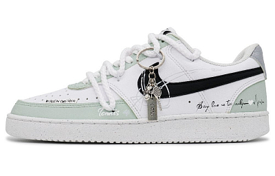 Nike Court Vision 1 Green Poetic Footprints Anti-Slip Wear-Resistant Low-Top Skateboard Shoes Men White Green