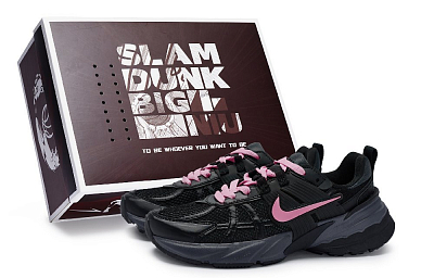 Nike V2K Run Cushioning, Abrasion Resistant, And Waterproof Low Top Running Shoes Unisex Black Rose Red