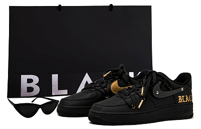 Nike Air Force 1 Air Force 1 Low Top Skateboard Shoes Unisex Matte Black Gold