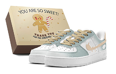 Nike Air Force 1 Air Force 1, Christmas Gift, Stars Gingerbread Man Low Top Skateboard Shoes Men's Green White