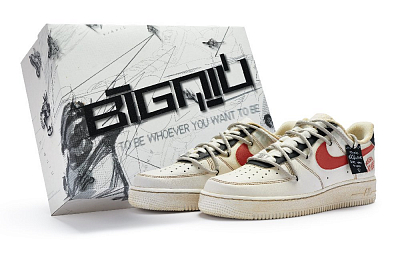 Nike Air Force 1 Low Top Skateboard Shoes GS Beige White Red
