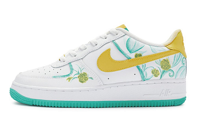 Nike Air Force 1 Low Top Skateboard Shoes GS Yellow Green White