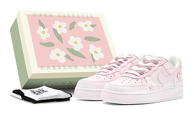 Nike Air Force 1 Air Force 1 Low Top Skateboard Shoes GS Pink White