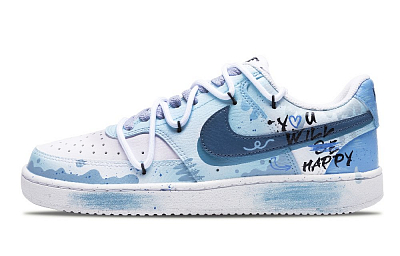 Nike Court Vision 1 Slip-Resistant Cushioning Wear-Resistant Low-Top Skateboard Shoes Unisex Sky Blue