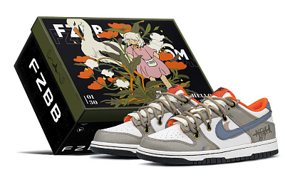 Nike Dunk Low Top Skateboard Shoes GS Blue, Orange, Brown
