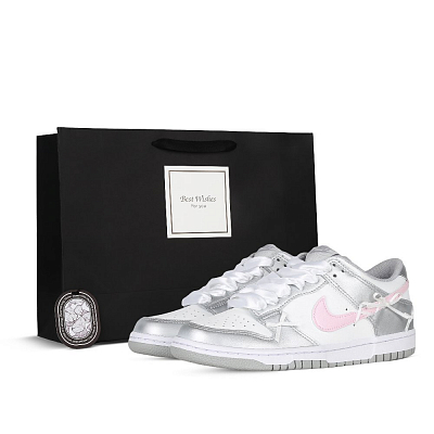 Nike Dunk Low Ballet Girlish 2.0 Anti-Slip Wear-Resistant Low-Top Skateboard Shoes GS Silver Pink