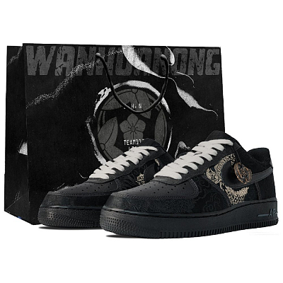 Nike Air Force 1 Low-Top Skateboard Shoes Unisex Black Gold