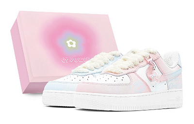 Nike Air Force 1 Anti-Slip Wear-Resistant Low-Top Skateboard Shoes Unisex Blue Pink
