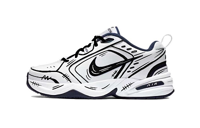 Nike Air Monarch 4 Anti-Slip Wear-Resistant Low-Top Chunky Sneakers Unisex Black White
