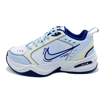 Nike Air Monarch 4 Anti-Slip Wear-Resistant Low-Top Chunky Sneakers Unisex White Blue