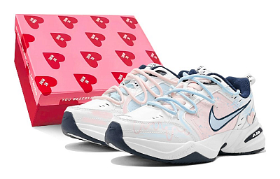 Nike Air Monarch 4 Anti Slip Wear Resistant Low Top Chunky Sneakers Unisex Pink Blue