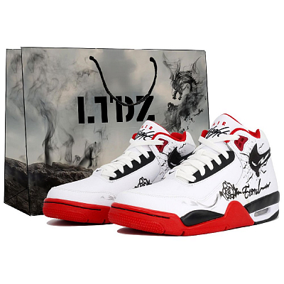 Nike Flight Legacy Slip Resistant Abrasion Resistant Mid top Vintage Basketball Shoes Unisex Red White