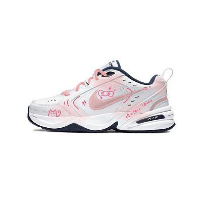 Nike Air Monarch 4 Anti-Slip Wear-Resistant Low-Top Chunky Sneakers Unisex Blue Pink