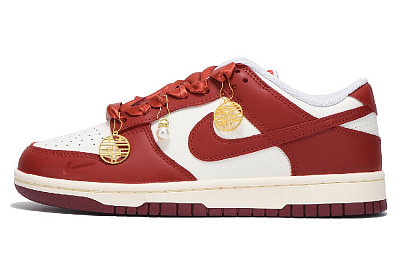 Nike Dunk Anti-Slip Wear-Resistant Low-Top Skateboard Shoes Women's Red White