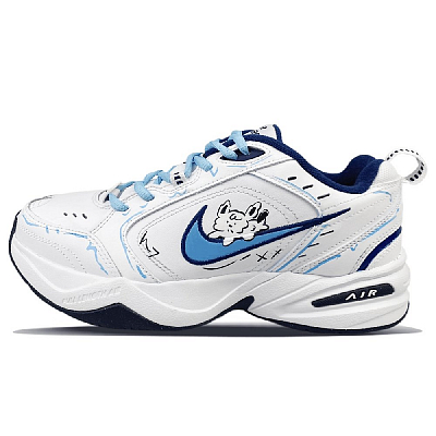 Nike Air Monarch 4 Slip-Resistant Low-Top Chunky Sneakers Unisex White Blue