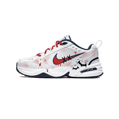 Nike Air Monarch 4 Anti-Slip And Wear-Resistant Height Increasing Low-Top Chunky Sneakers Unisex Red Black White
