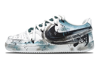Nike Court Vision 1 Mountains Rivers Lakes And Seas Anti-Slip Wear-Resistant Low-Top Skateboard Shoes Men's Blue Black