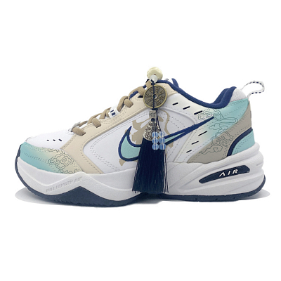 Nike Air Monarch 4 Anti-Slip Wear-Resistant Low-Top Chunky Sneakers Unisex White Yellow Green