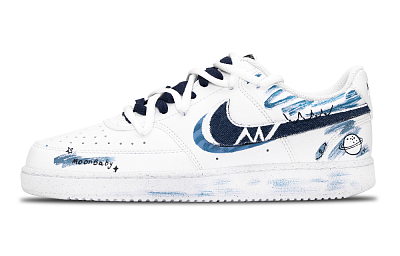 Nike Court Vision Low Anti Slip Wear Resistant Low Top Skateboard Shoes Men's White Blue