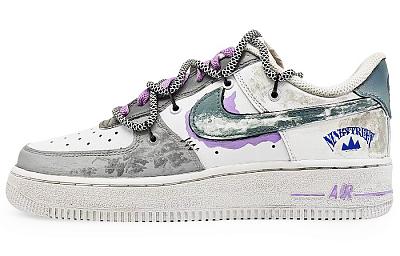 Nike Air Force 1 Coverage Anti-Slip And Wear-Resistant Low-Top Skateboard Shoes Unisex Gray Blue