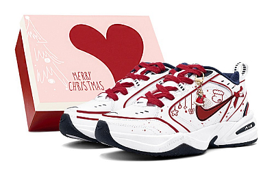 Nike Air Monarch 4 Anti-Slip Wear-Resistant Low-Top Chunky Sneakers Unisex White Red