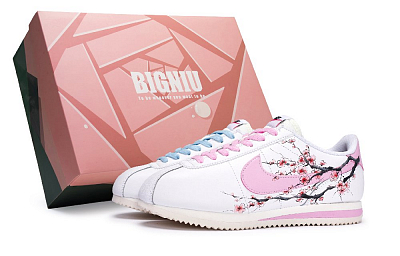 Nike Cortez Anti Slip Wear Resistant Low Top Running Shoes Women's White Pink Blue