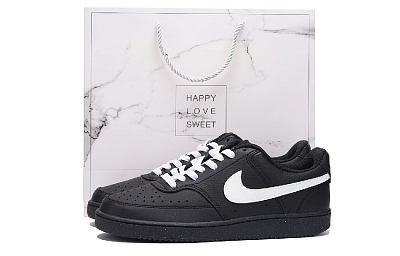 Nike Court Vision Low Anti-Slip Wear-Resistant Low-Top Skateboard Shoes Unisex Black White