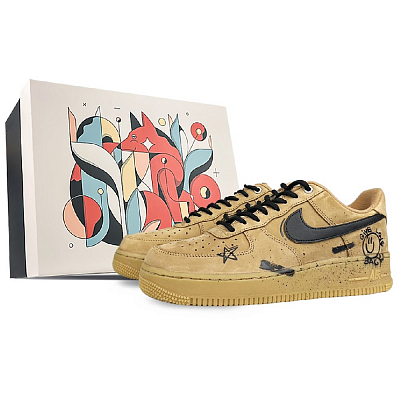 Nike Air Force 1 Anti-Slip And Wear-Resistant Lightweight Low-Top Skateboard Shoes Unisex Wheat
