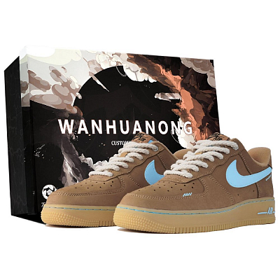 Nike Air Force 1 Anti-Slip Wear-Resistant Low-Top Skateboard Shoes Unisex Khaki Blue