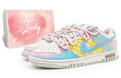 Nike Dunk Anti-Slip Wear-Resistant Low-Top Skateboard Shoes Men's Blue Pink