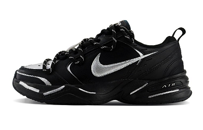 Nike Air Monarch 4 Anti-Slip And Wear-Resistant Height Increasing Low-Top Chunky Sneakers Unisex Black Silver