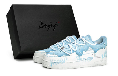Nike Air Force 1 Anti-Slip Wear-Resistant Low-Top Skateboard Shoes Unisex White Blue