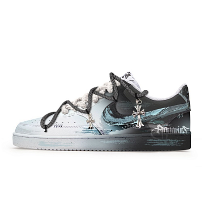 Nike Court Vision Anti-Slip Wear-Resistant Low-Top Skateboard Shoes Men's Blue Black