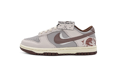 Nike Dunk Anti-Slip Wear-Resistant Low-Top Skateboard Shoes Women's Beige Gray Brown