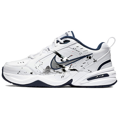 Nike Air Monarch 4 Anti-Slip Wear-Resistant Low-Top Chunky Sneakers Unisex Blue White