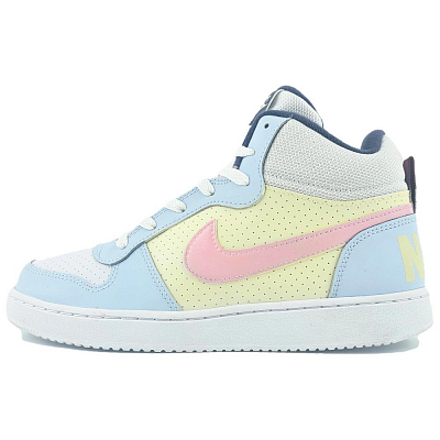 Nike Court Borough2 Warm Coverage Wear Resistant Slip Resistant High Top Skateboard Shoes Women's White Blue Yellow