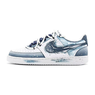Nike Court Vision Slip Resistant Low Top Skateboard Shoes Men's White Blue